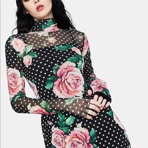 WINTER ROSE POLKA DOT SHAILENE MESH DRESS